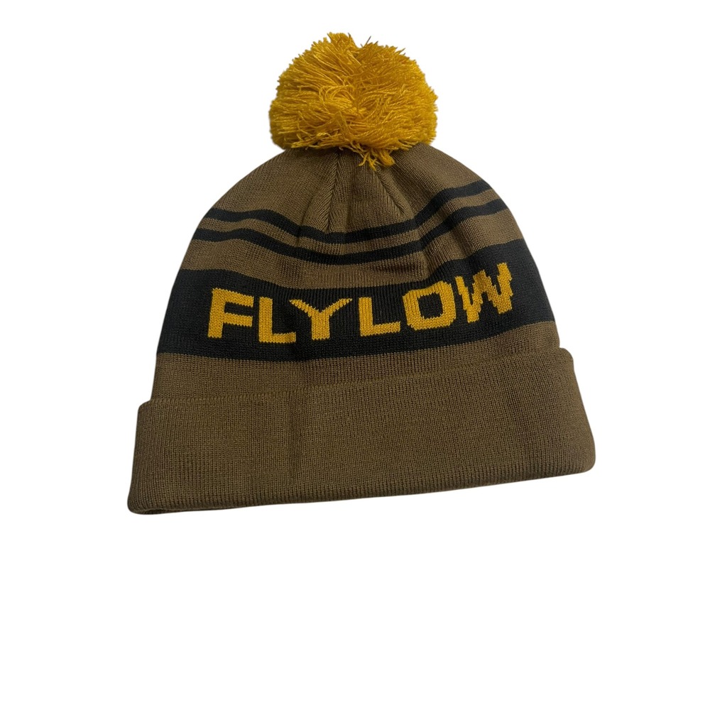 Flylow Knit Pom Beanie Brown Black Gold Winter Ski Snowboard Hat OS Discontinued